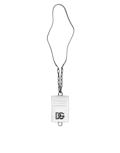 White Calf Leather Lanyard Logo Card Holder Wallet-Dolce & Gabbana-LabelTerrace.com