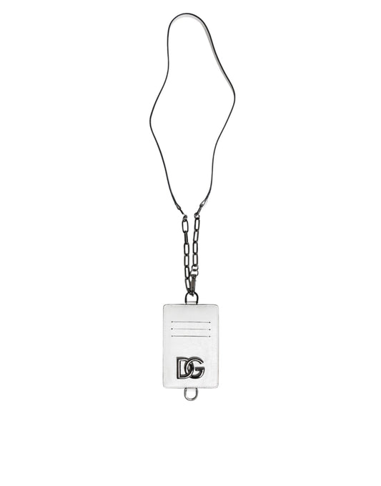 White Calf Leather Lanyard Logo Card Holder Wallet-Dolce & Gabbana-LabelTerrace.com