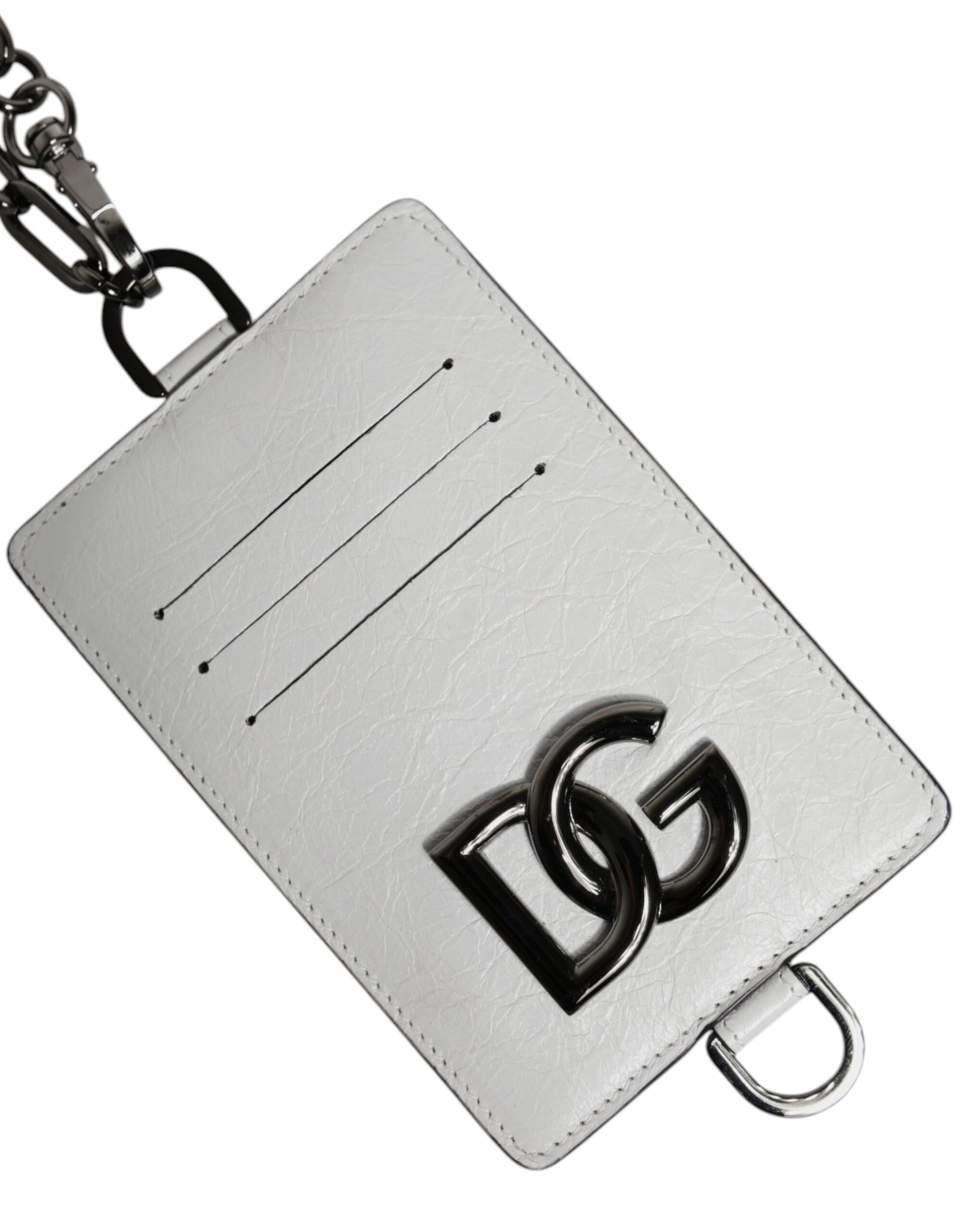 White Calf Leather Lanyard Logo Card Holder Wallet-Dolce & Gabbana-LabelTerrace.com