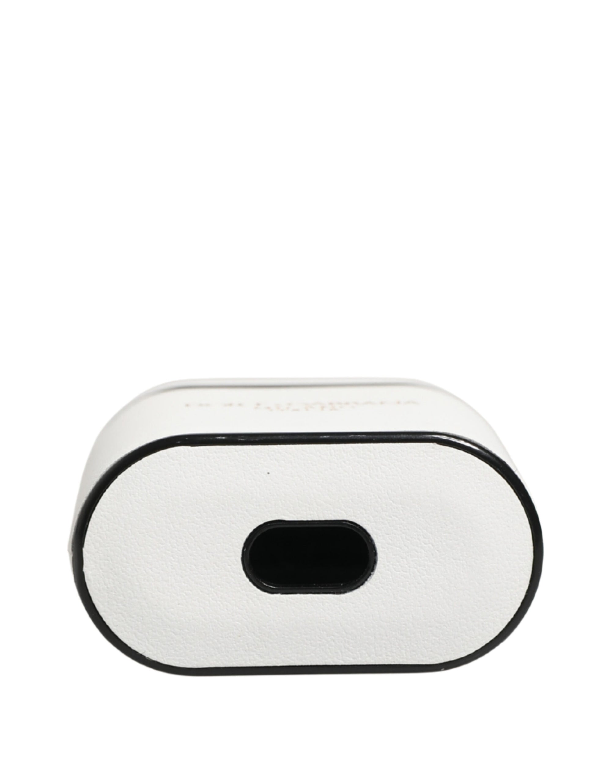 White Calf Leather Logo Print Flip Holder Airpods Case