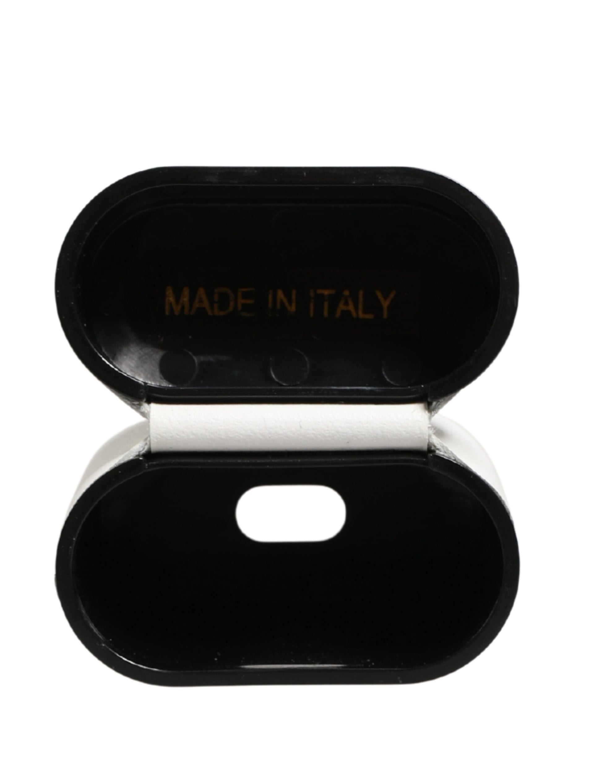 White Calf Leather Logo Print Flip Holder Airpods Case