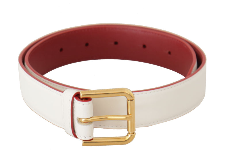 White Calf Leather Two-Toned Gold Metal Buckle Belt-Dolce & Gabbana-LabelTerrace.com
