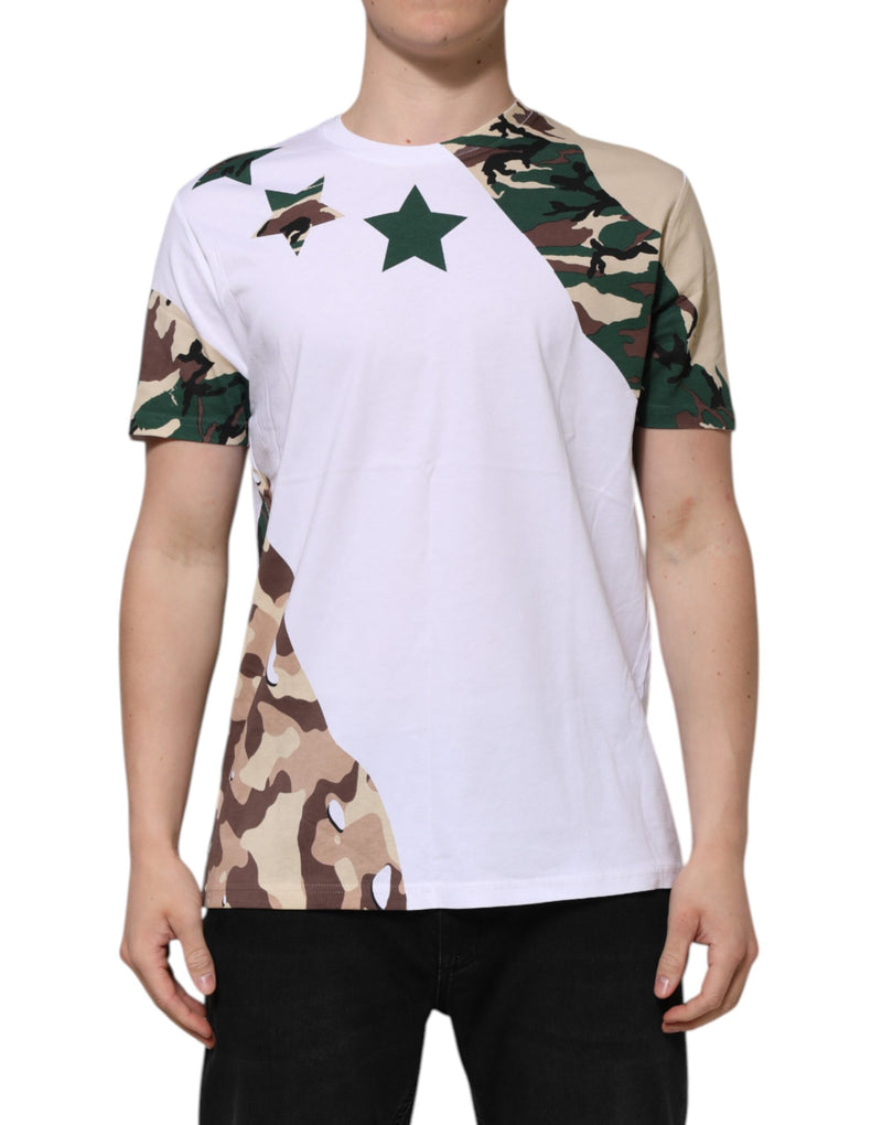 White Camouflage Cotton Men Crew Neck T-shirt-Dolce & Gabbana-LabelTerrace.com