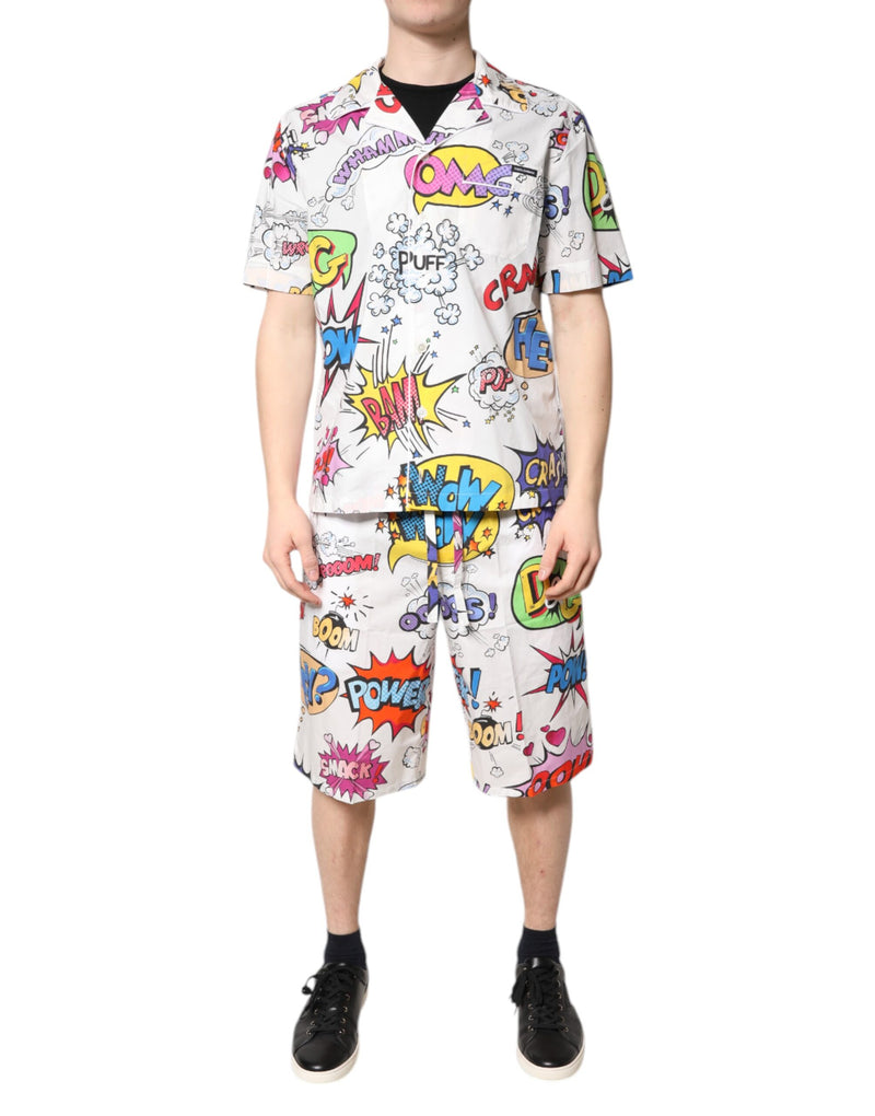 White Cartoon Print Cotton Men Pajama Set Sleepwear-Dolce & Gabbana-LabelTerrace.com