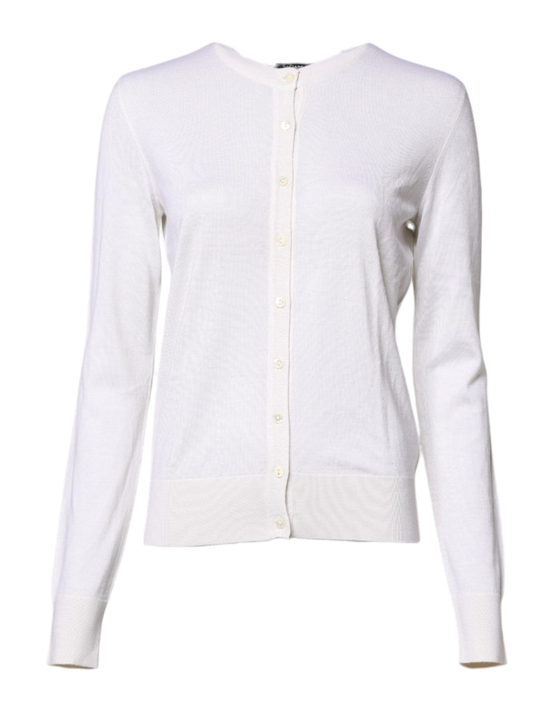 White Cashmere Crew Neck Top Cardigan Sweater-Dolce & Gabbana-LabelTerrace.com