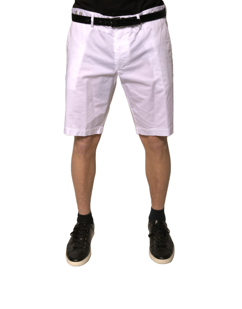 White Chinos Cotton Stretch Casual Shorts-Dolce & Gabbana-LabelTerrace.com