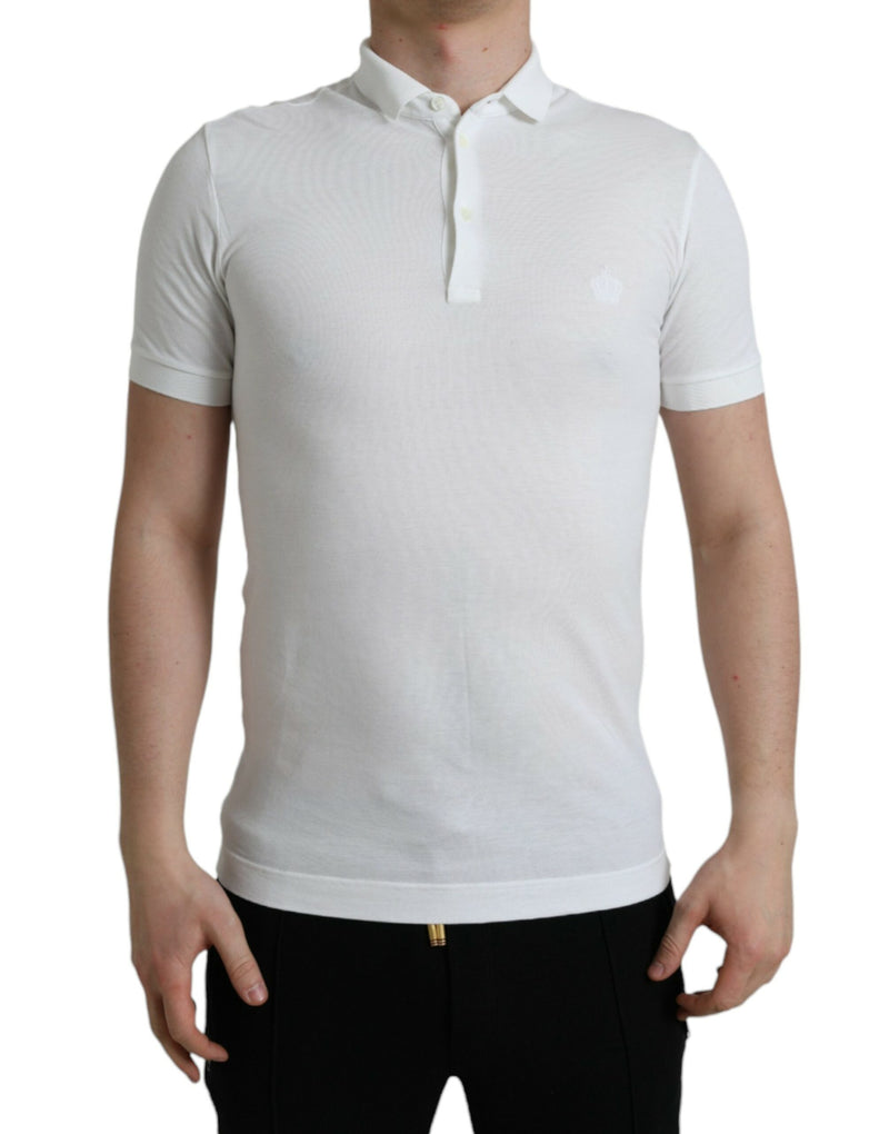 White Collared Short Sleeve Crown T-shirt-Dolce & Gabbana-LabelTerrace.com