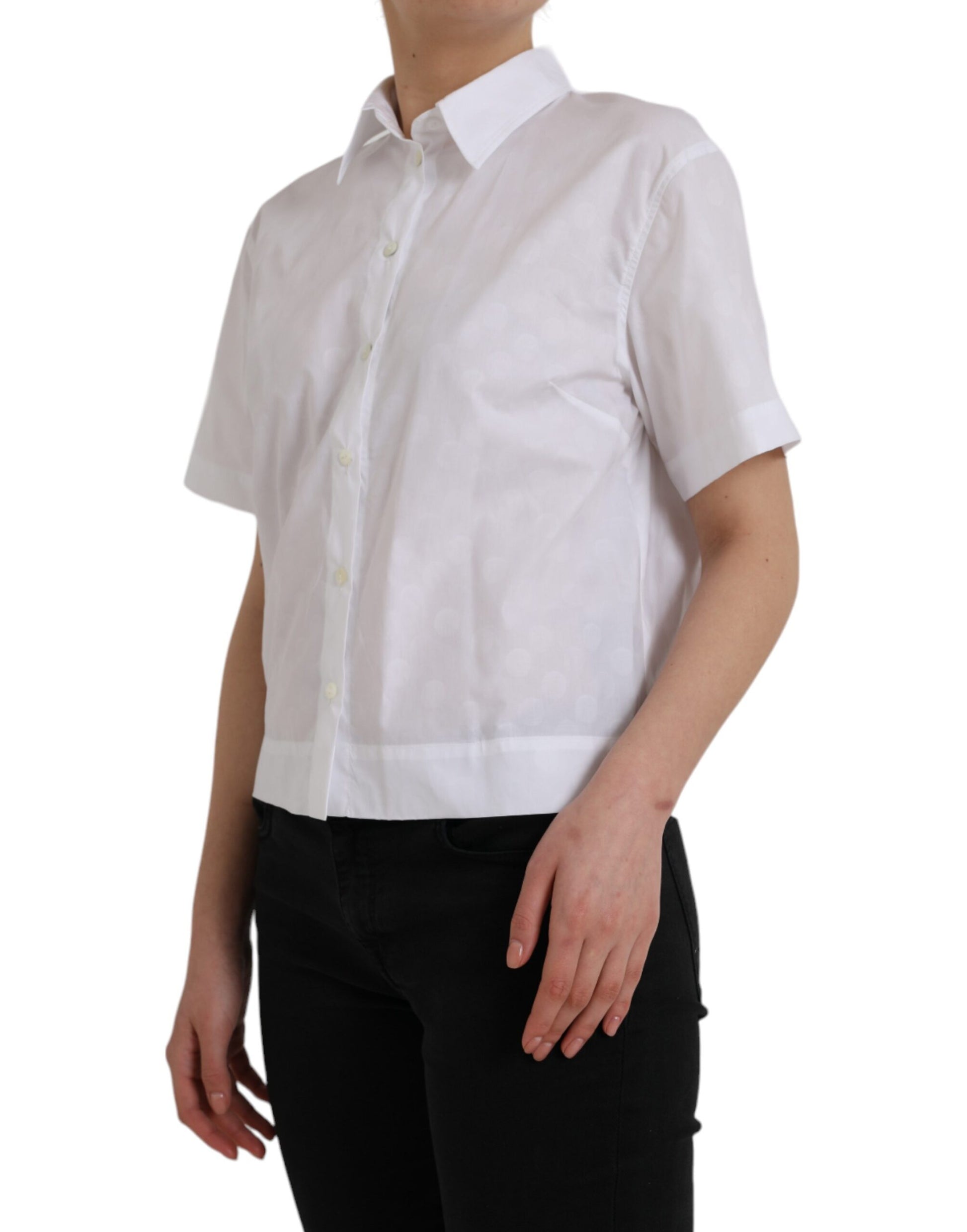 White Collared Short Sleeve Polo Shirt Top-Dolce & Gabbana-LabelTerrace.com