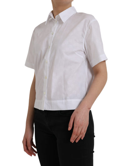 White Collared Short Sleeve Polo Shirt Top-Dolce & Gabbana-LabelTerrace.com