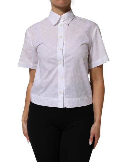 White Collared Short Sleeve Polo Shirt Top-Dolce & Gabbana-LabelTerrace.com