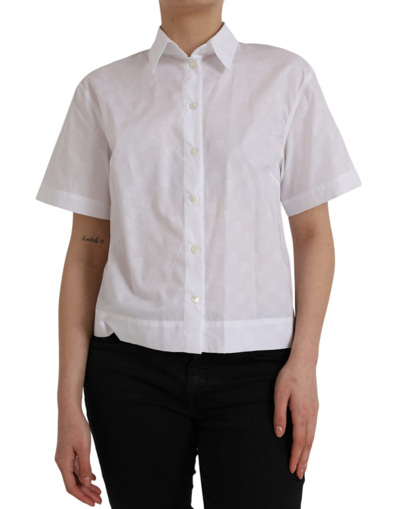 White Collared Short Sleeve Polo Shirt Top-Dolce & Gabbana-LabelTerrace.com