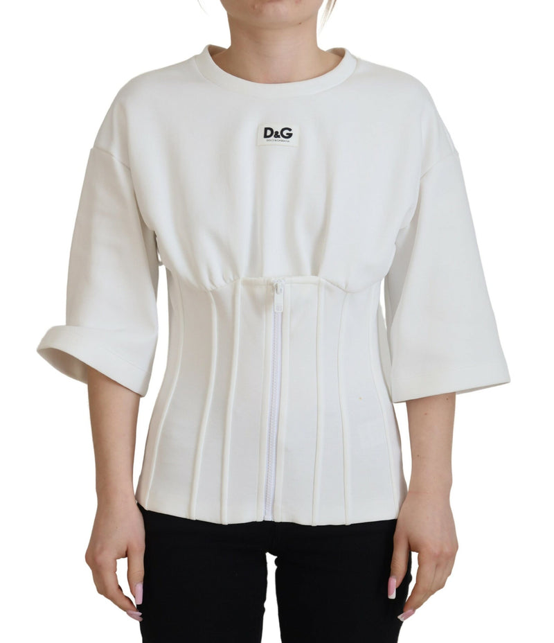White Corset Stretch Cotton Top T-shirt-Dolce & Gabbana-LabelTerrace.com