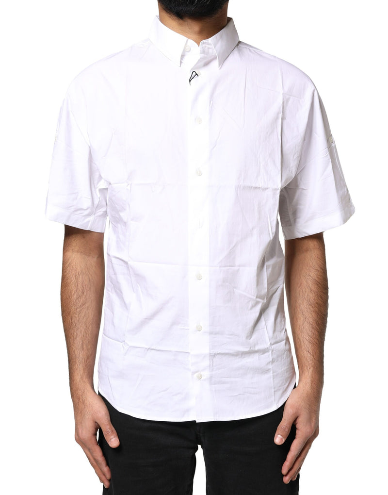 White Cotton Button Down Casual Men Polo Shirt-Dolce & Gabbana-LabelTerrace.com