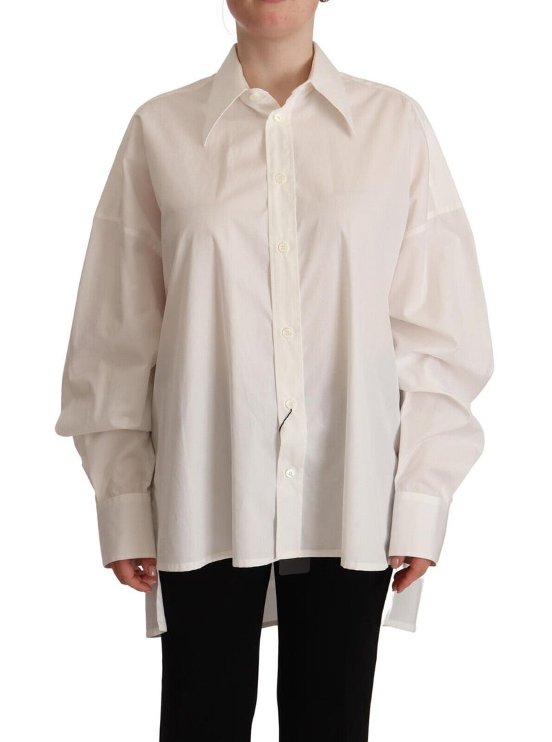 White Cotton Button Up Collared Long Sleeve Top-Dolce & Gabbana-LabelTerrace.com