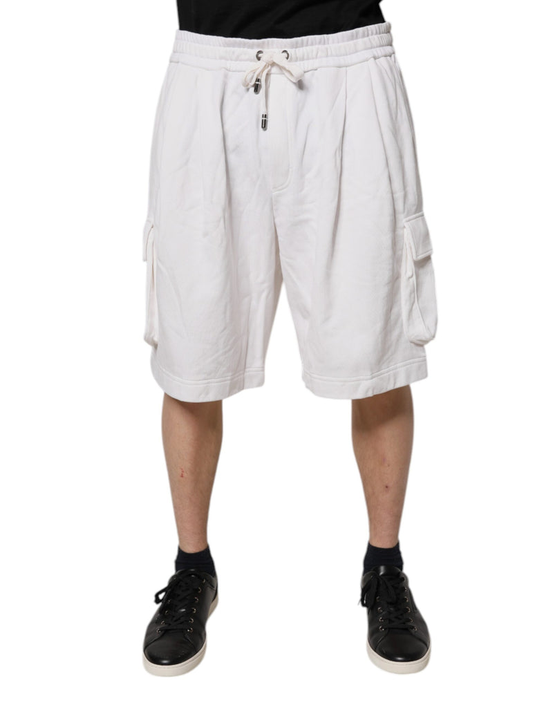 White Cotton Cargo Bermuda Sweatshorts Shorts-Dolce & Gabbana-LabelTerrace.com