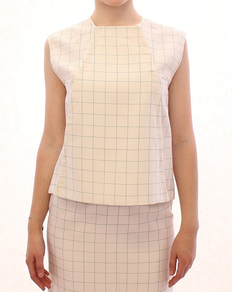 White Cotton Checkered Shirt Top-Andrea Incontri-LabelTerrace.com