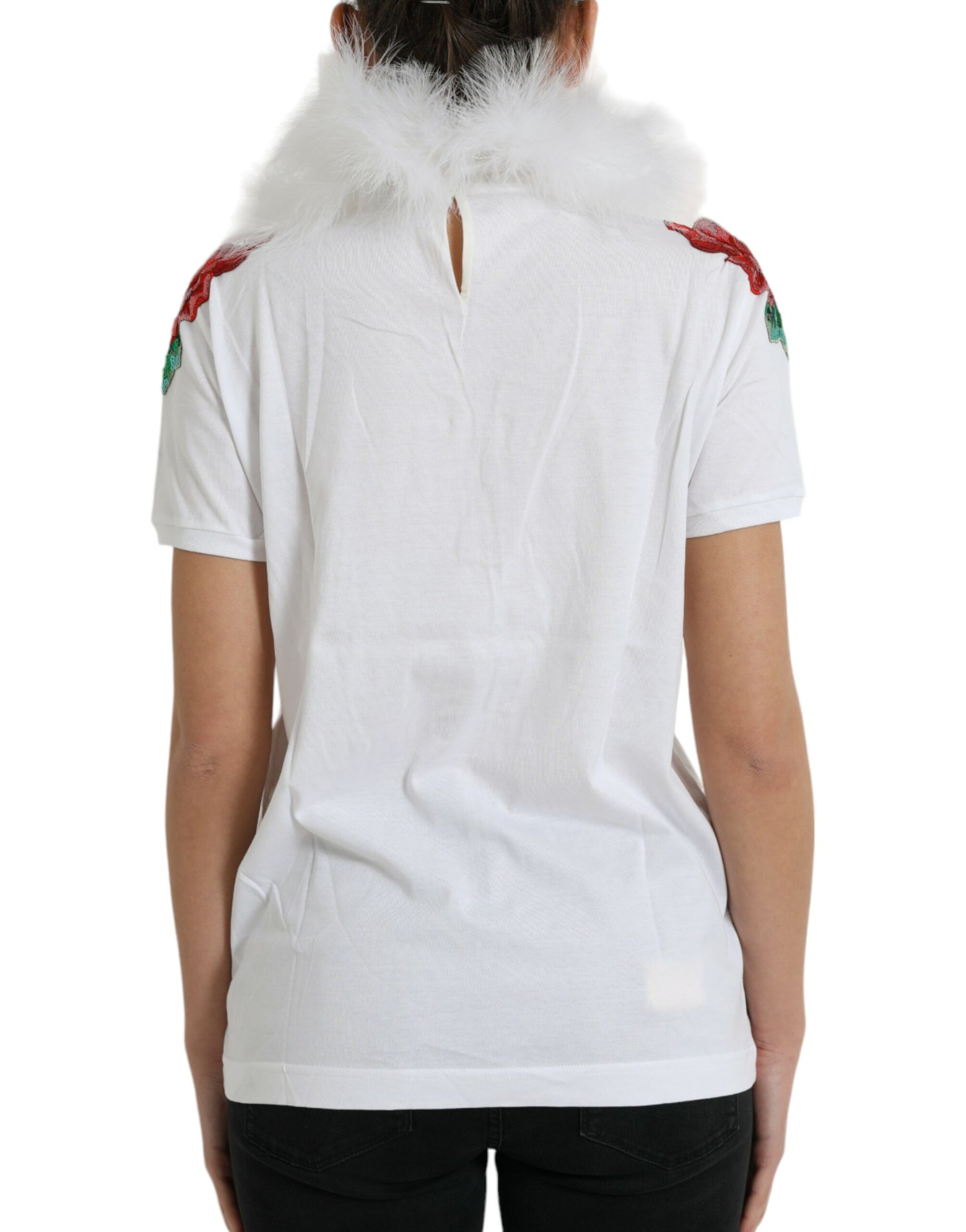 White Cotton Christmas Sequin Fur T-shirt-Dolce & Gabbana-LabelTerrace.com
