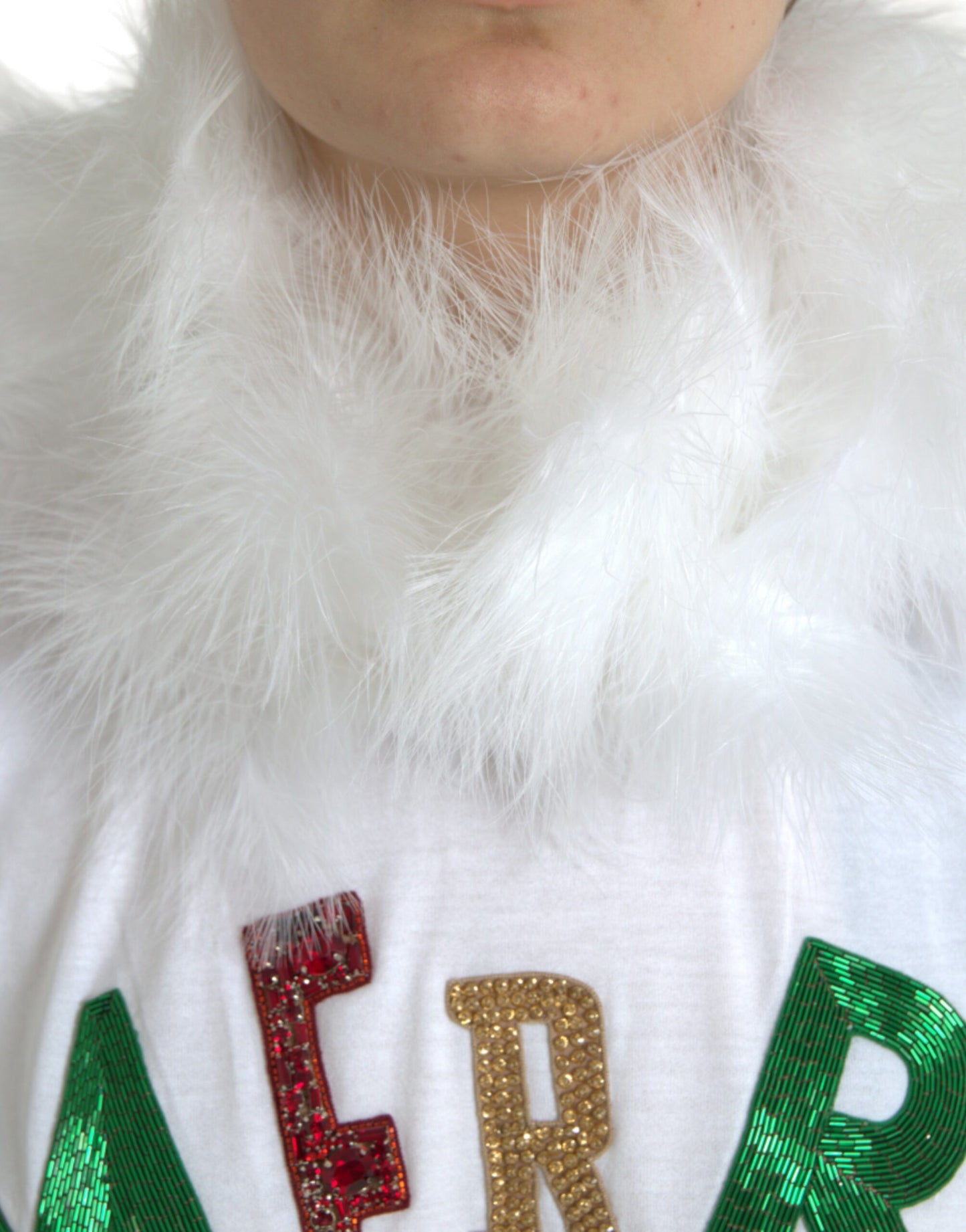 White Cotton Christmas Sequin Fur T-shirt-Dolce & Gabbana-LabelTerrace.com