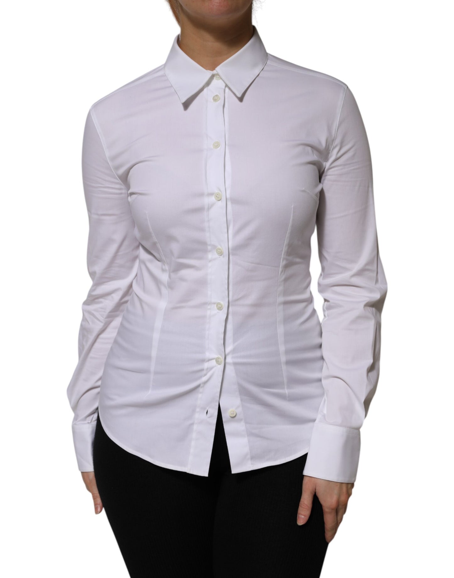 White Cotton Collared Long Sleeves Shirt Top-Dolce & Gabbana-LabelTerrace.com