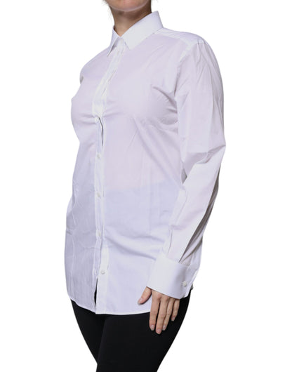 White Cotton Collared Long Sleeves Shirt Top-Dolce & Gabbana-LabelTerrace.com