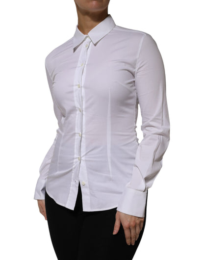 White Cotton Collared Long Sleeves Shirt Top-Dolce & Gabbana-LabelTerrace.com