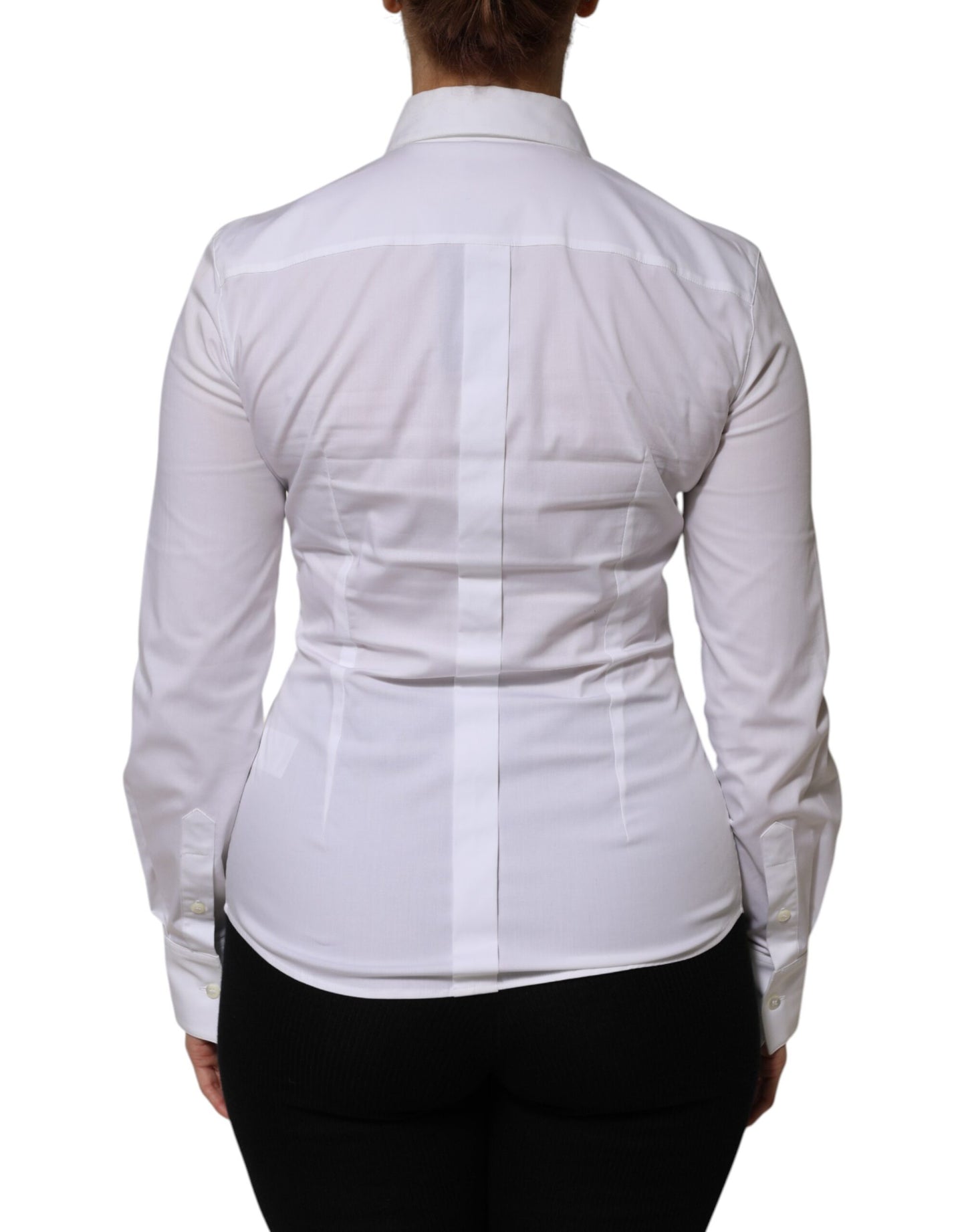 White Cotton Collared Long Sleeves Shirt Top-Dolce & Gabbana-LabelTerrace.com