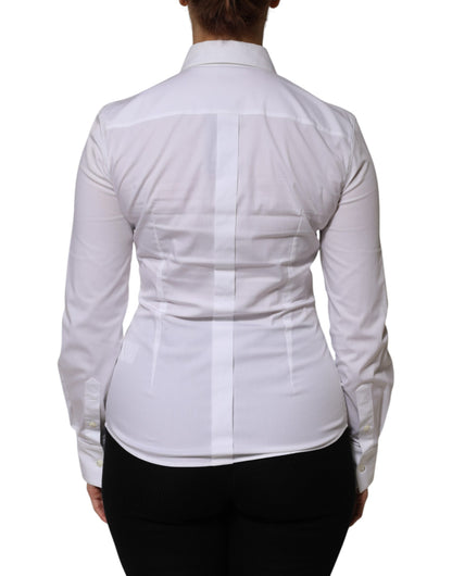 White Cotton Collared Long Sleeves Shirt Top-Dolce & Gabbana-LabelTerrace.com