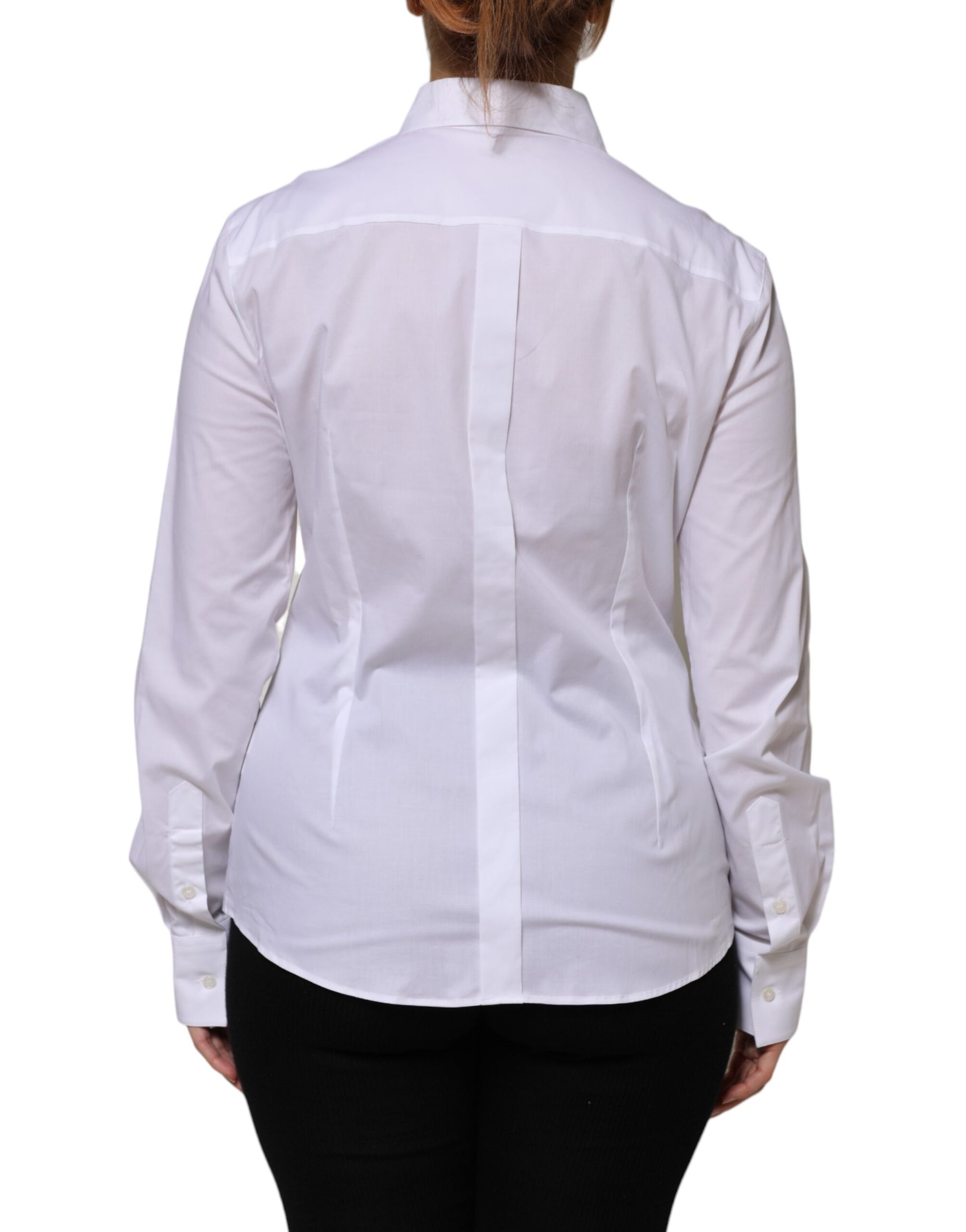 White Cotton Collared Long Sleeves Shirt Top-Dolce & Gabbana-LabelTerrace.com