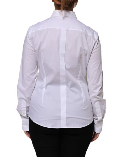 White Cotton Collared Long Sleeves Shirt Top-Dolce & Gabbana-LabelTerrace.com
