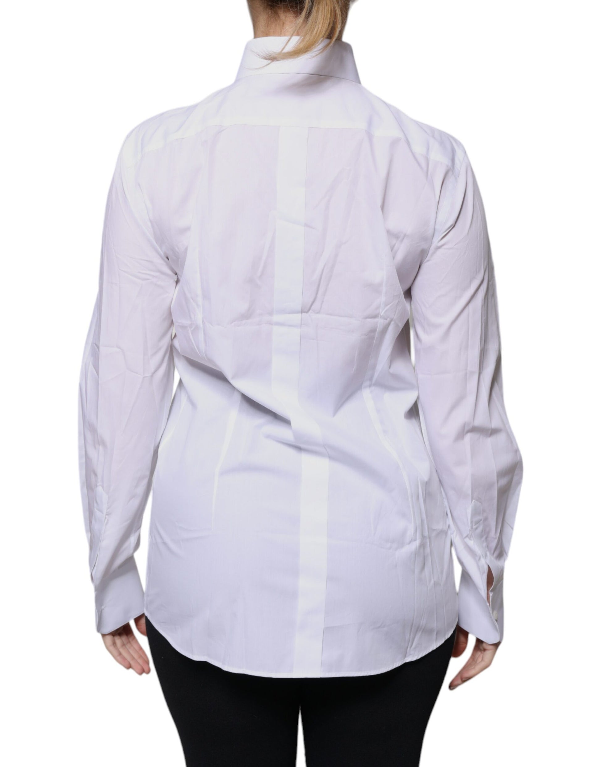 White Cotton Collared Long Sleeves Shirt Top-Dolce & Gabbana-LabelTerrace.com