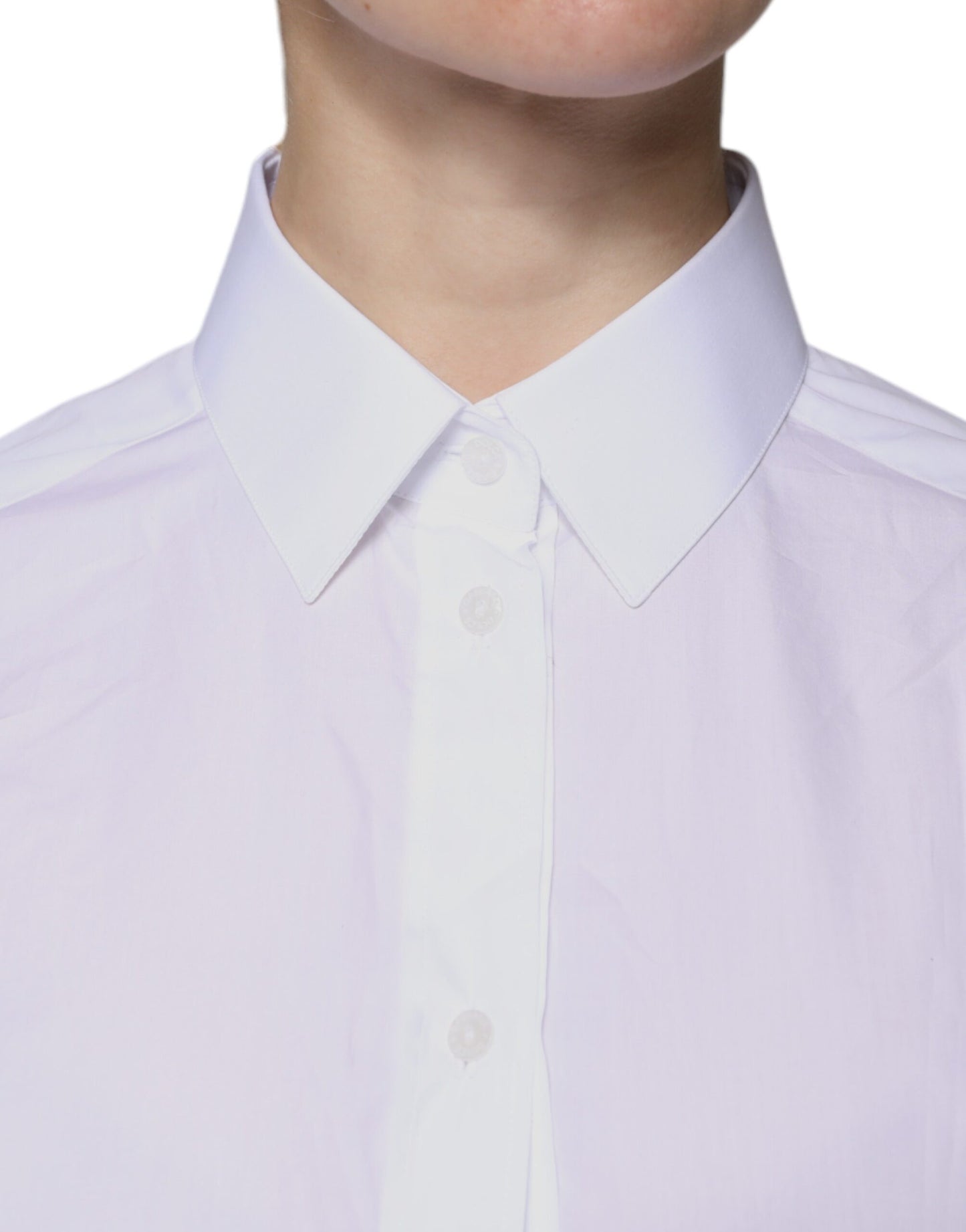 White Cotton Collared Long Sleeves Shirt Top-Dolce & Gabbana-LabelTerrace.com
