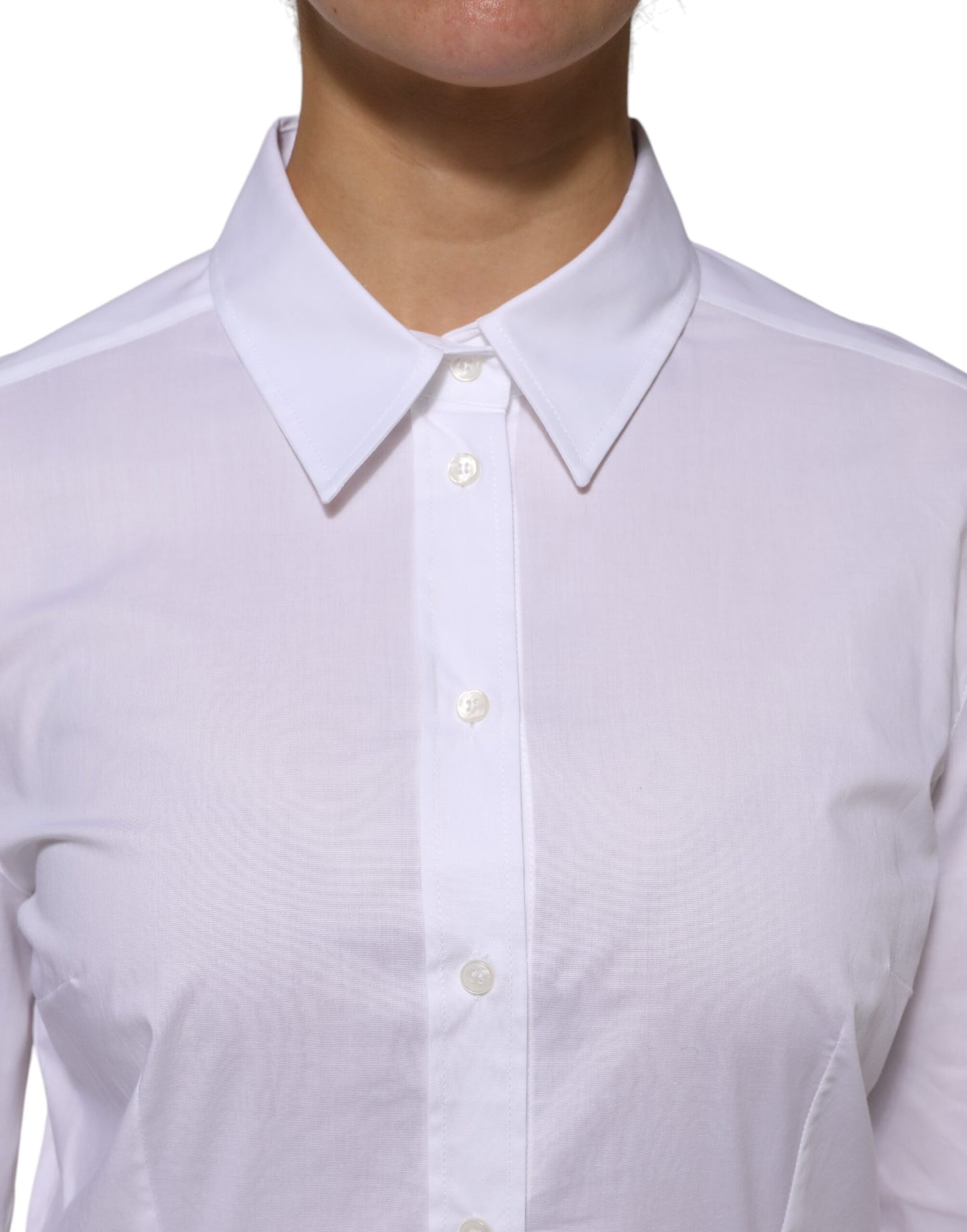 White Cotton Collared Long Sleeves Shirt Top-Dolce & Gabbana-LabelTerrace.com