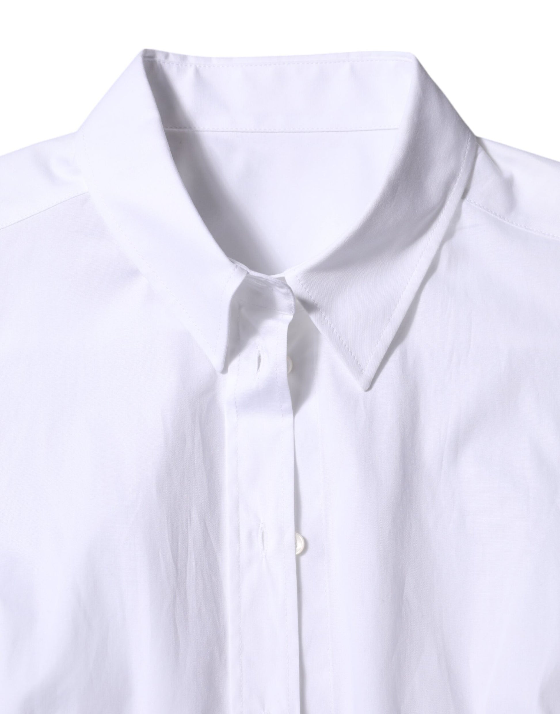 White Cotton Collared Long Sleeves Shirt Top-Dolce & Gabbana-LabelTerrace.com