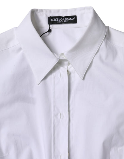 White Cotton Collared Long Sleeves Shirt Top-Dolce & Gabbana-LabelTerrace.com