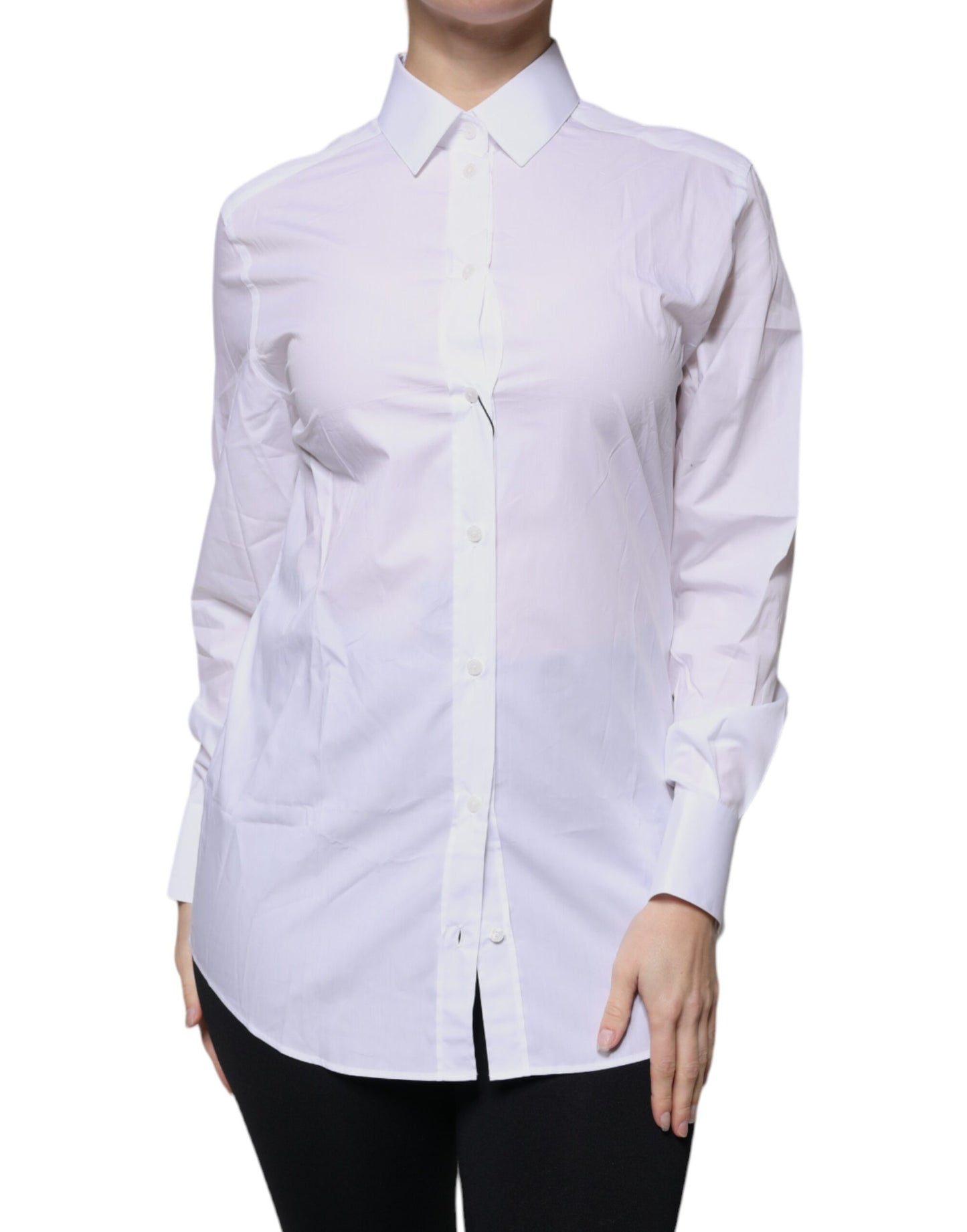 White Cotton Collared Long Sleeves Shirt Top-Dolce & Gabbana-LabelTerrace.com