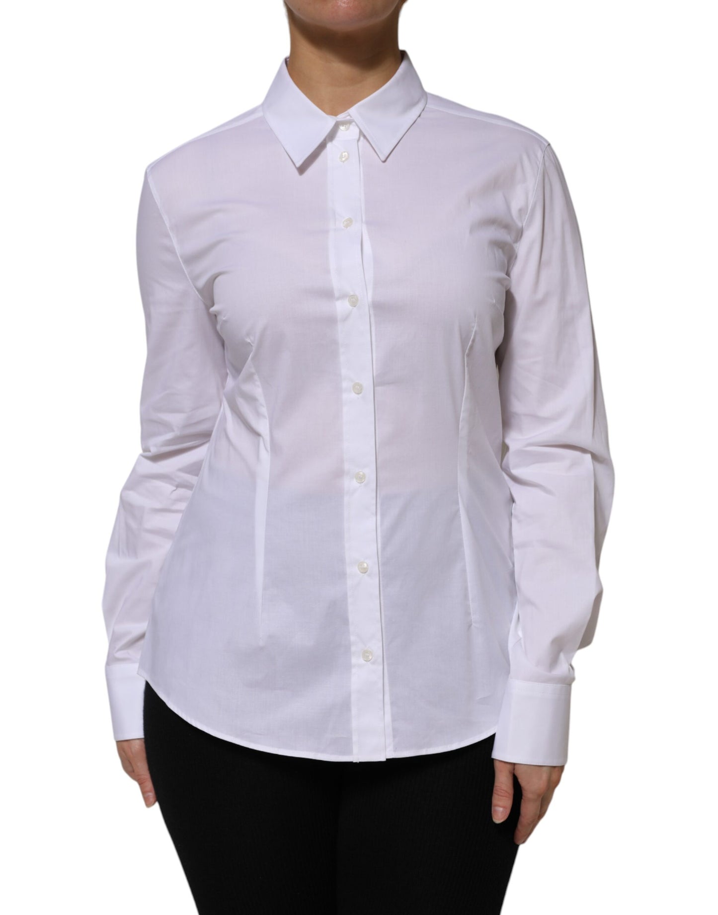 White Cotton Collared Long Sleeves Shirt Top-Dolce & Gabbana-LabelTerrace.com