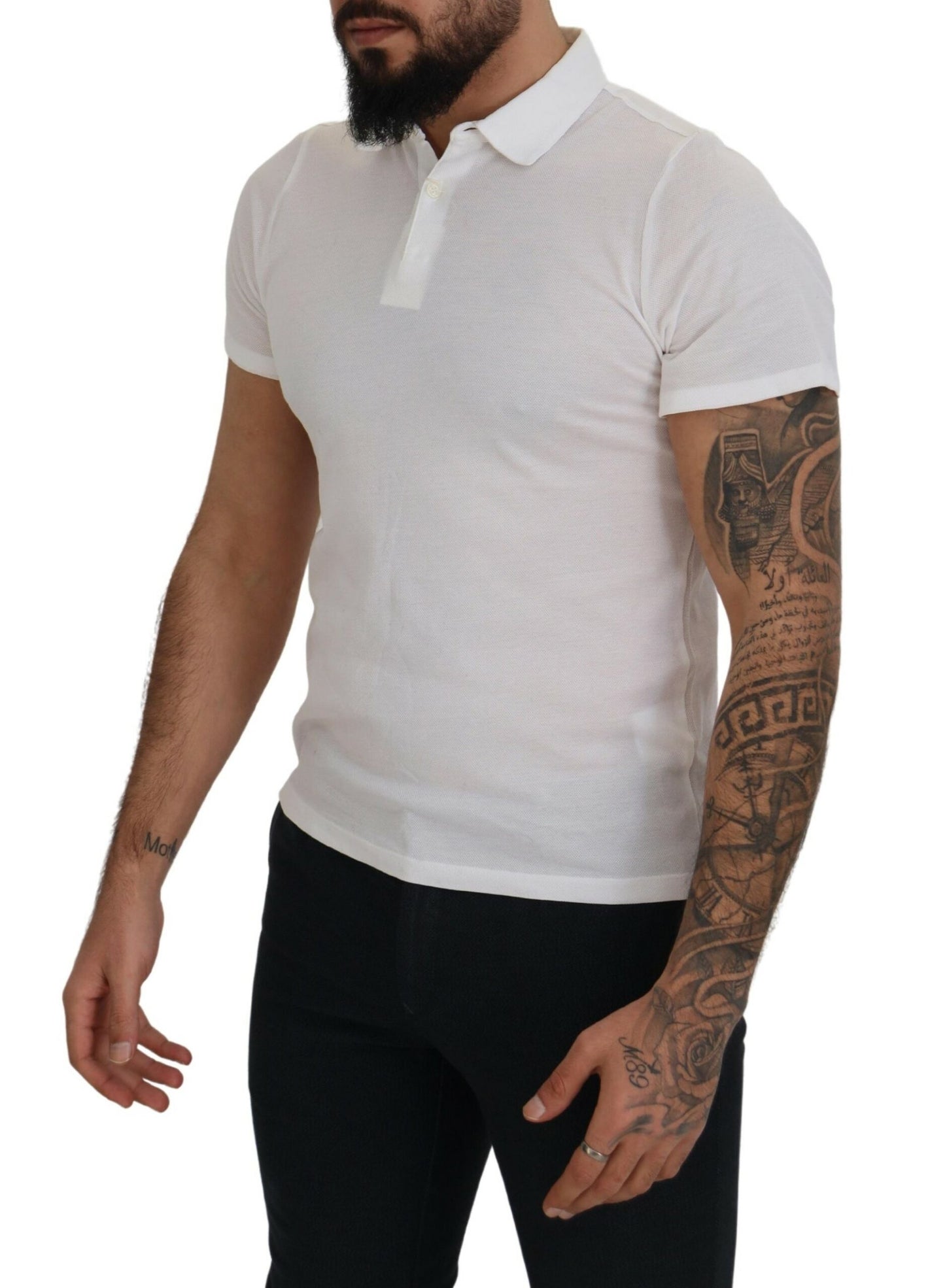 White Cotton Collared Short Sleeves Polo T-shirt-FRADI-LabelTerrace.com