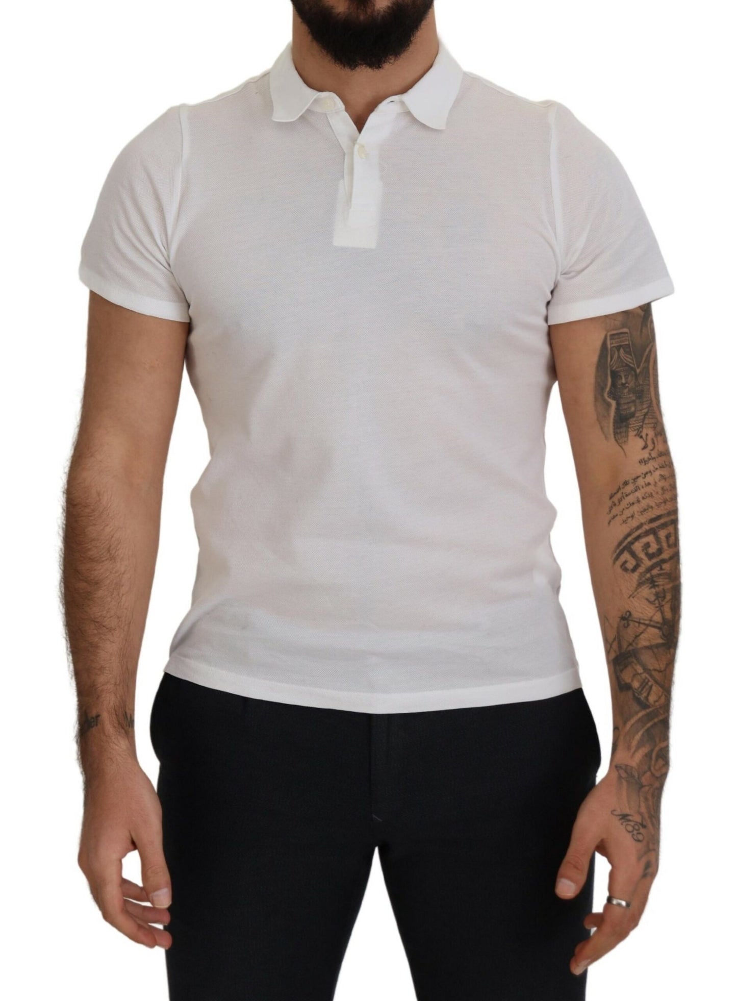 White Cotton Collared Short Sleeves Polo T-shirt-FRADI-LabelTerrace.com