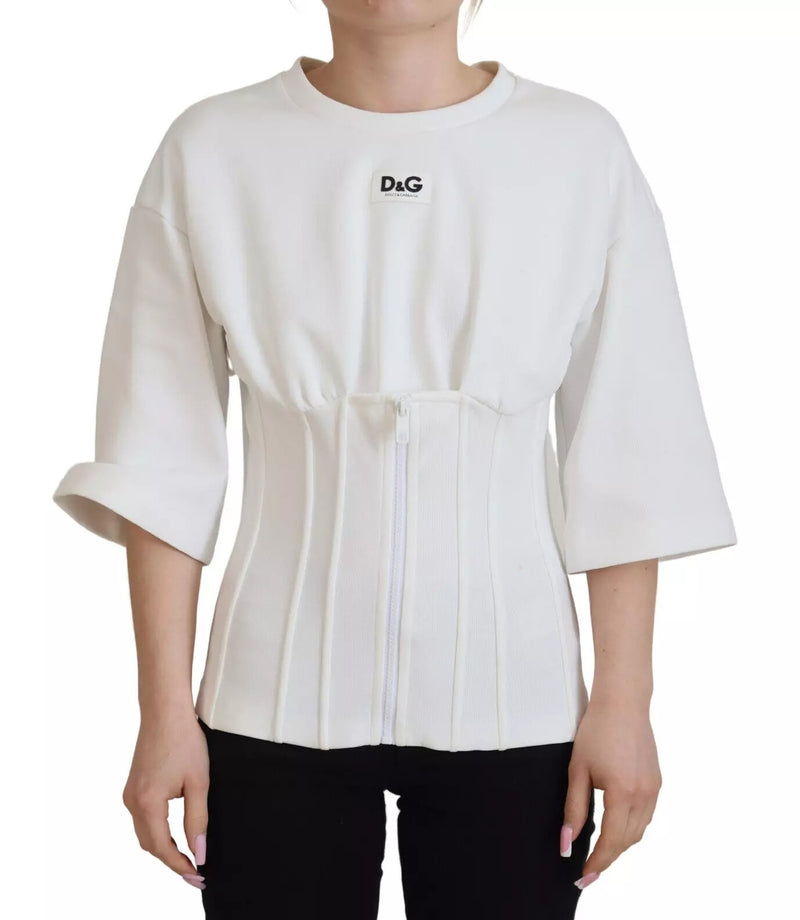 White Cotton Corset Stretch Top T-shirt-Dolce & Gabbana-LabelTerrace.com