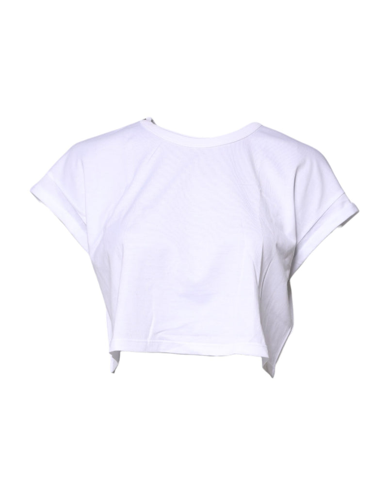 White Cotton Crew Neck Cropped T-shirt Top-Dolce & Gabbana-LabelTerrace.com