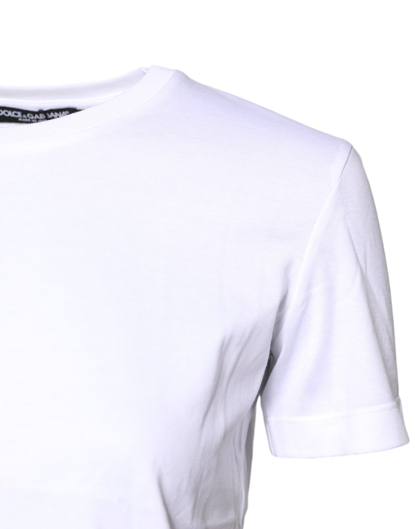 White Cotton Crew Neck Short Sleeves T-shirt-Dolce & Gabbana-LabelTerrace.com
