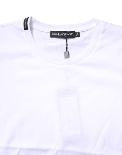 White Cotton Crew Neck Short Sleeves T-shirt-Dolce & Gabbana-LabelTerrace.com