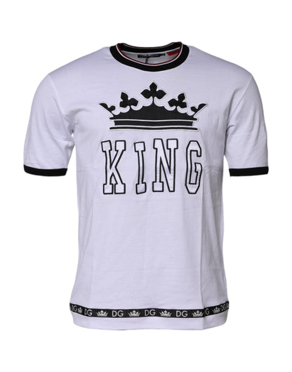 White Cotton Crown King Embroidery T-shirt-Dolce & Gabbana-LabelTerrace.com