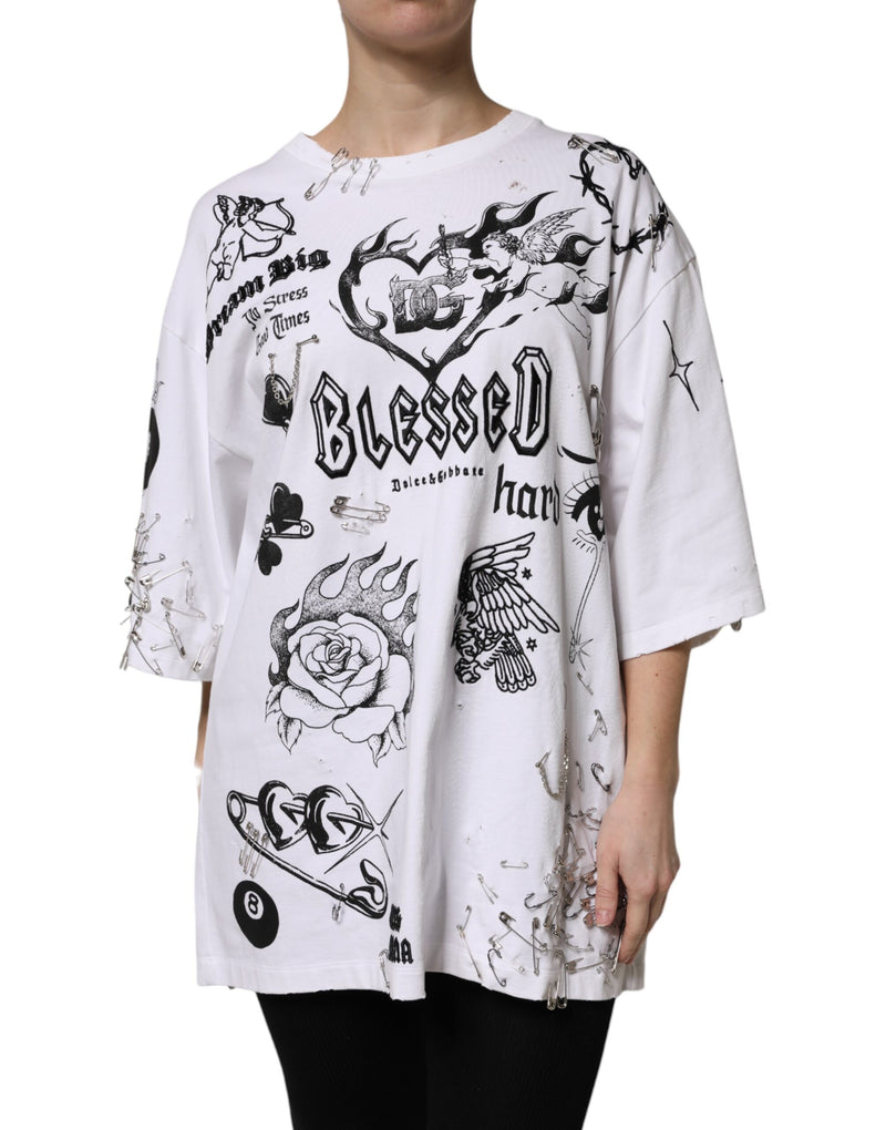 White Cotton DG BLESSED Printed T-shirt-Dolce & Gabbana-LabelTerrace.com