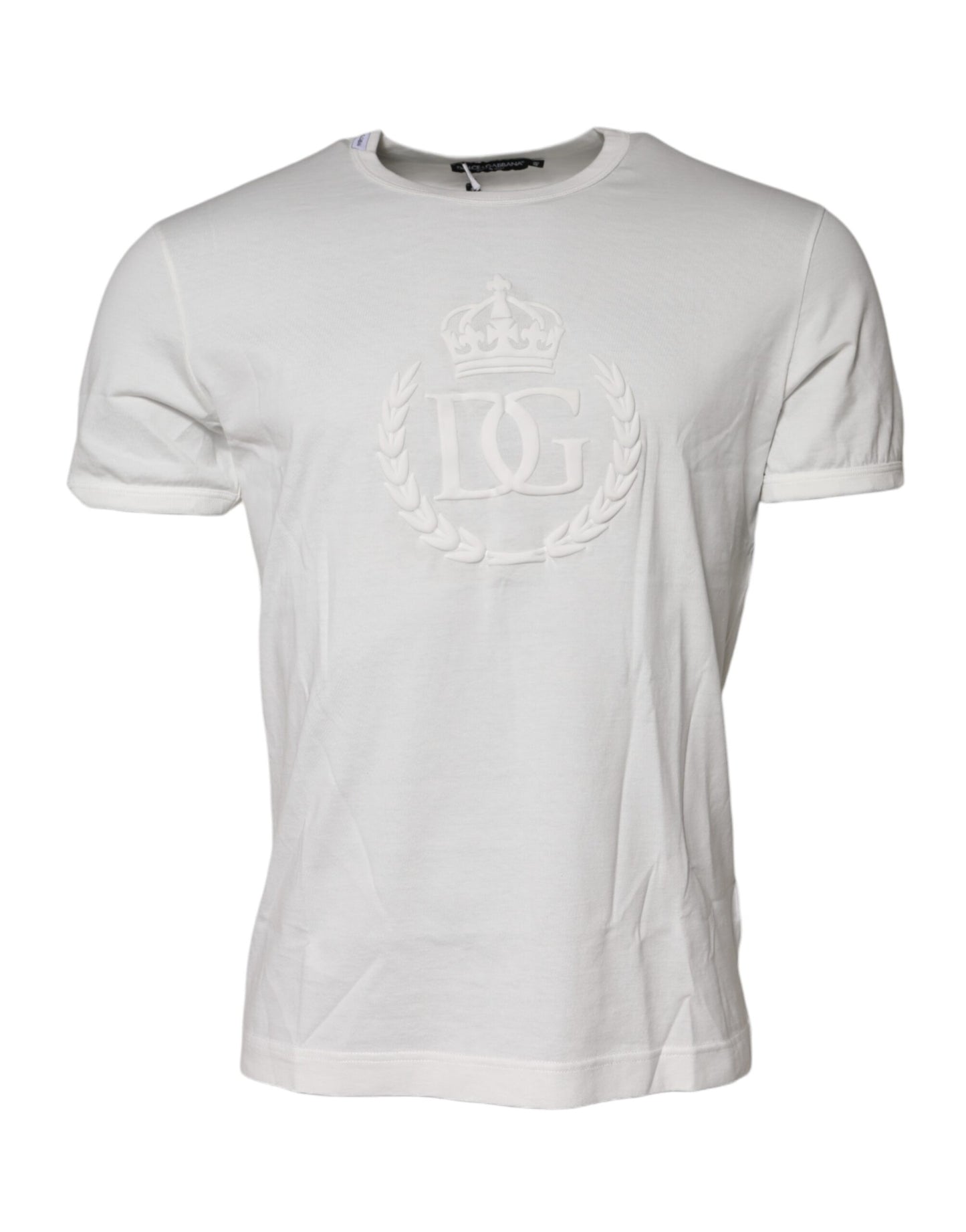 White Cotton DG Crown Embossed T-shirt-Dolce & Gabbana-LabelTerrace.com