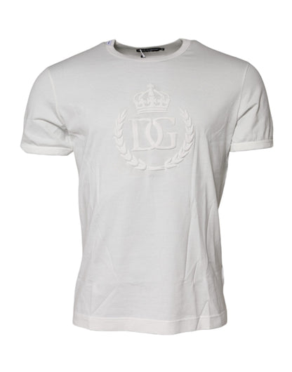 White Cotton DG Crown Embossed T-shirt-Dolce & Gabbana-LabelTerrace.com