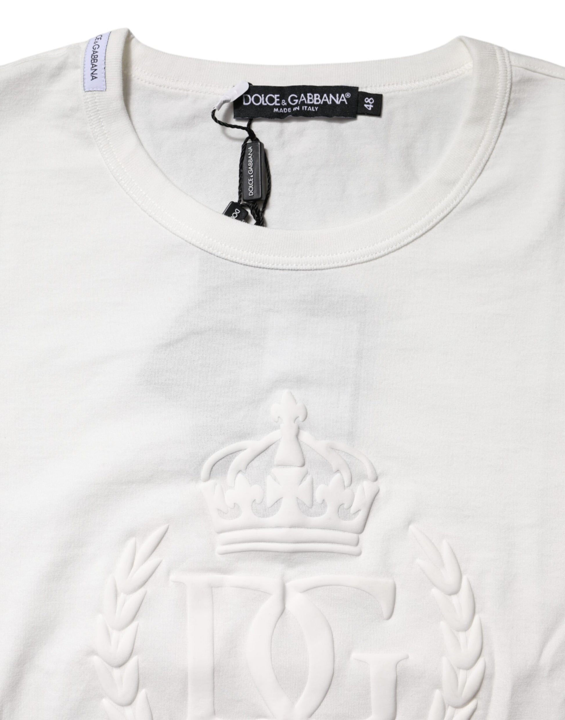 White Cotton DG Crown Embossed T-shirt-Dolce & Gabbana-LabelTerrace.com