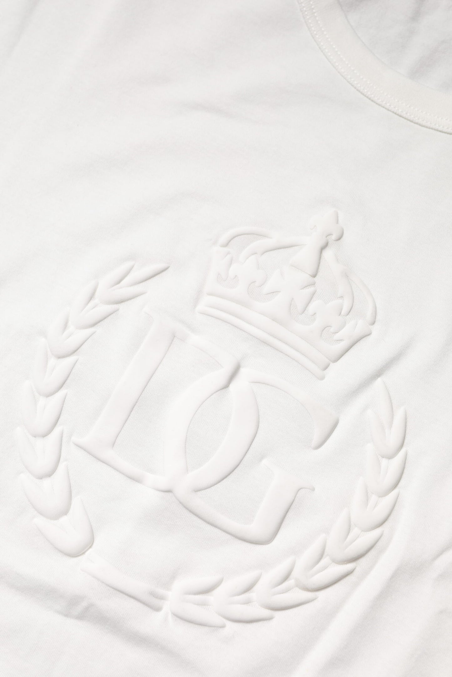 White Cotton DG Crown Embossed T-shirt-Dolce & Gabbana-LabelTerrace.com