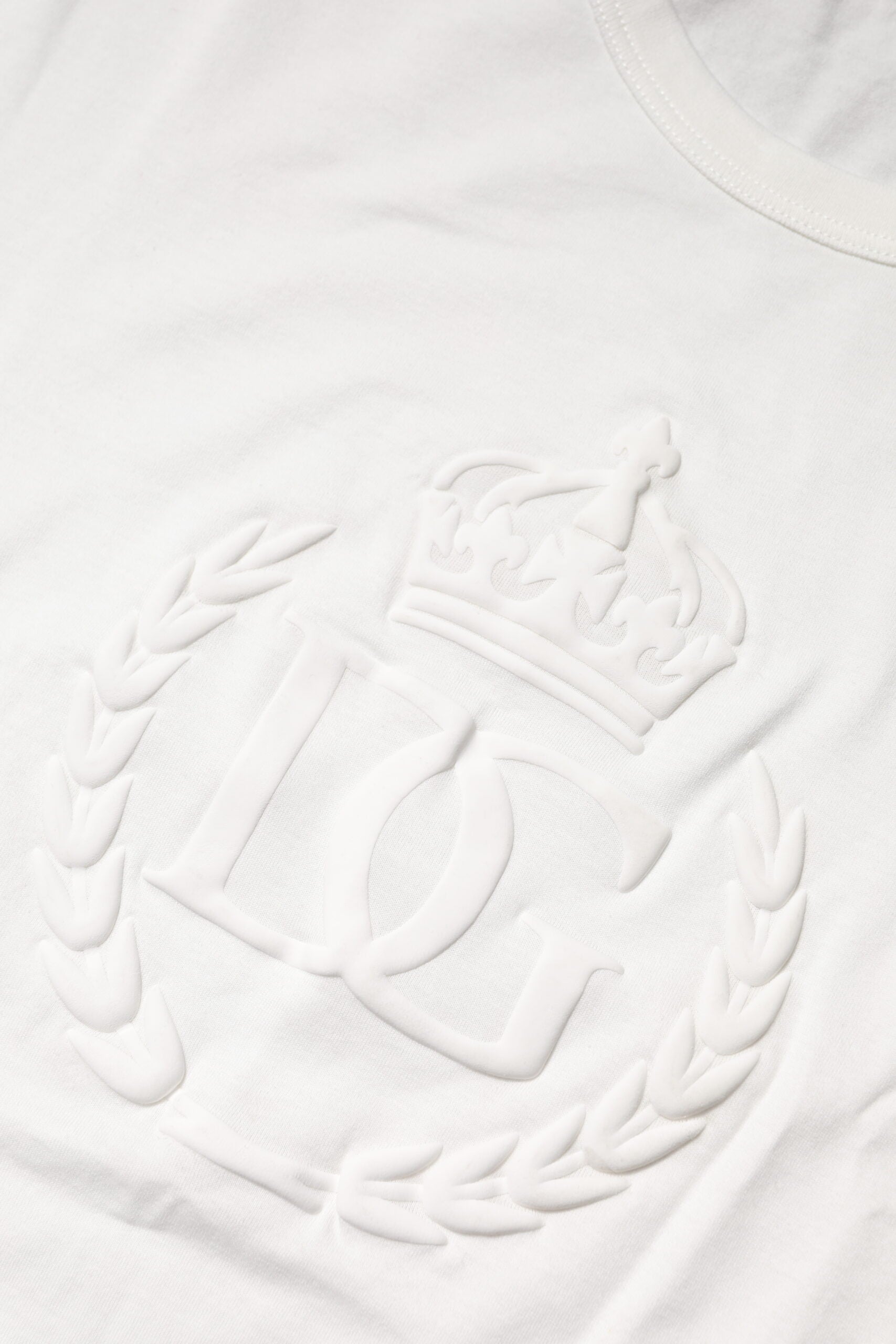 White Cotton DG Crown Embossed T-shirt-Dolce & Gabbana-LabelTerrace.com