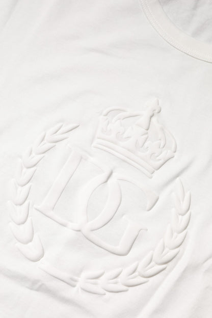 White Cotton DG Crown Embossed T-shirt-Dolce & Gabbana-LabelTerrace.com